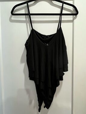 Boohoo Black Layered Ruffle bodysuit with Spaghetti Straps